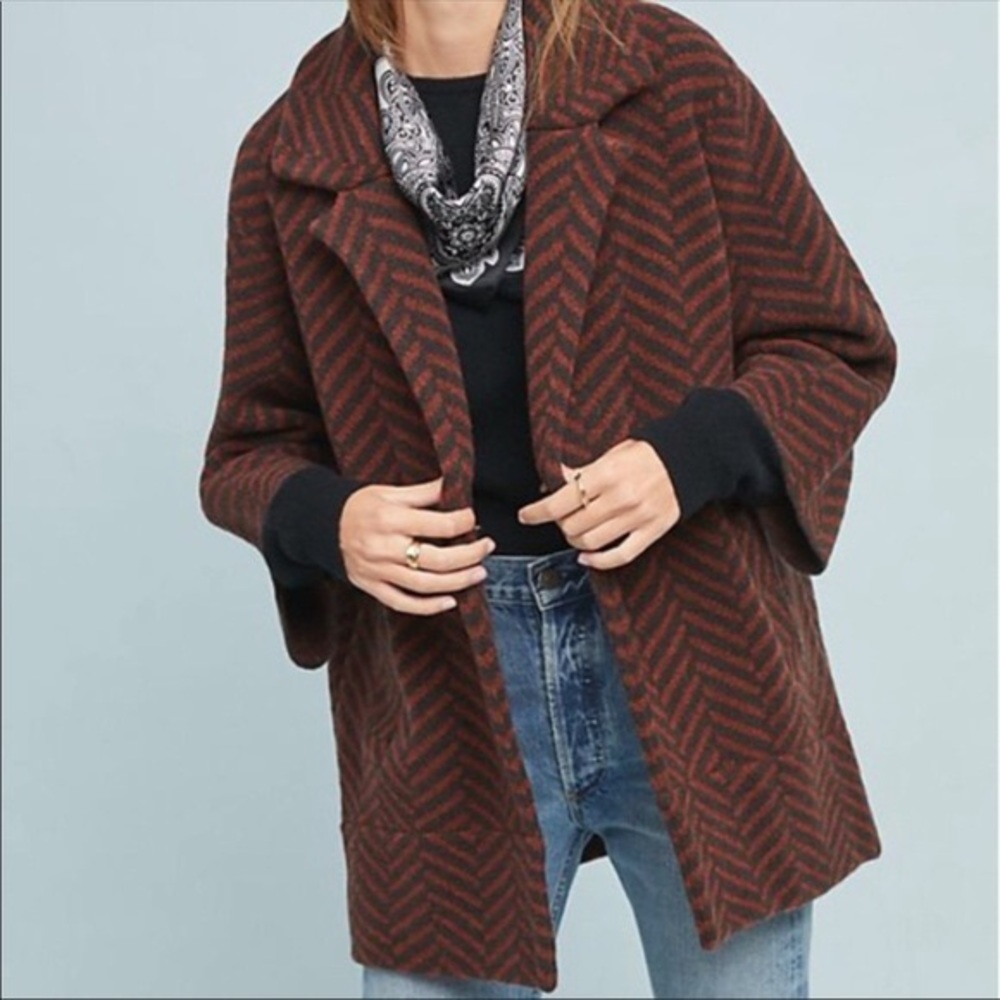 Anthropologie Herringbone Wool Sweater Jacket